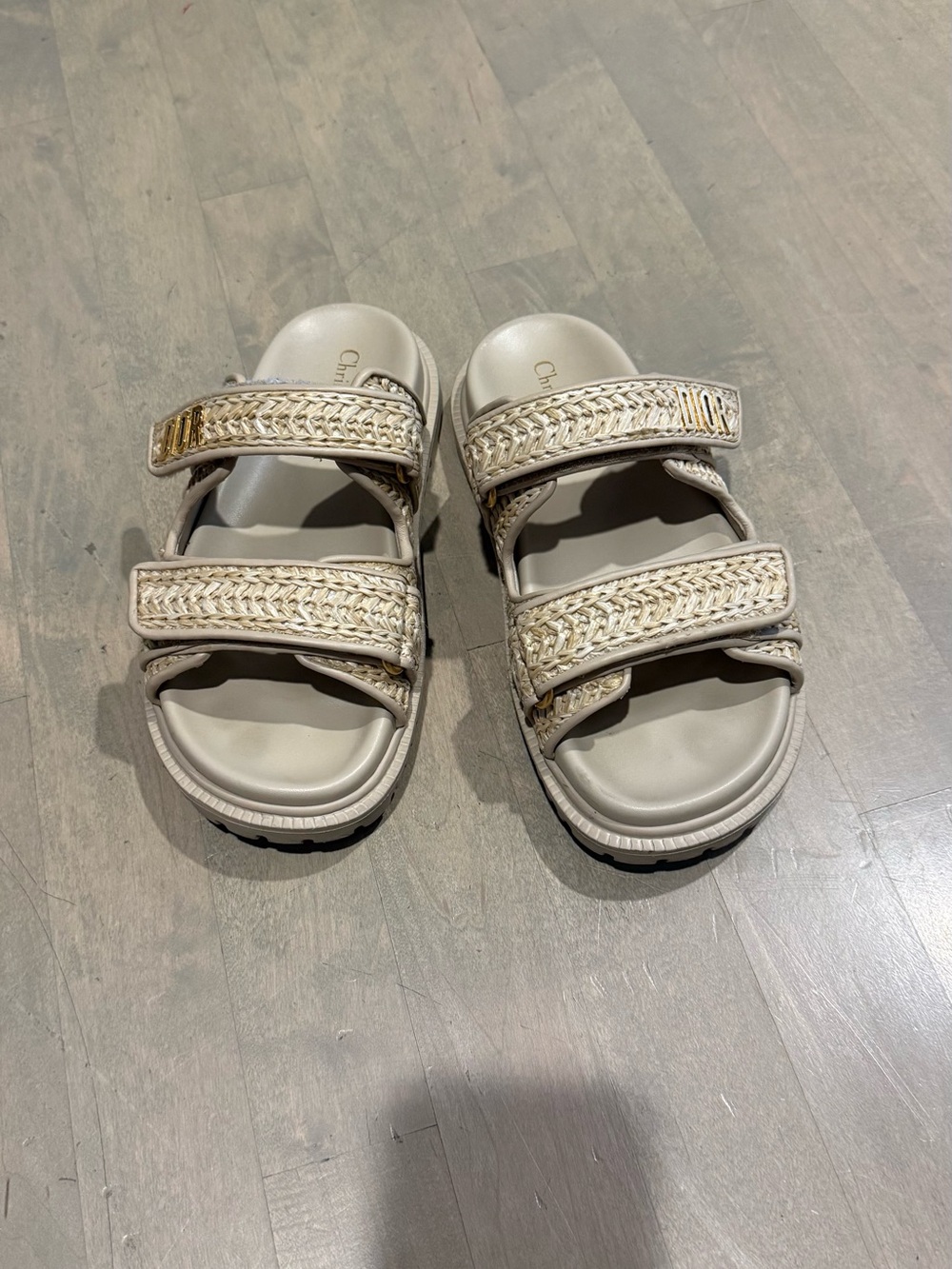 Dior Women's Braided Strap Slide Sandals in Cream and Gold